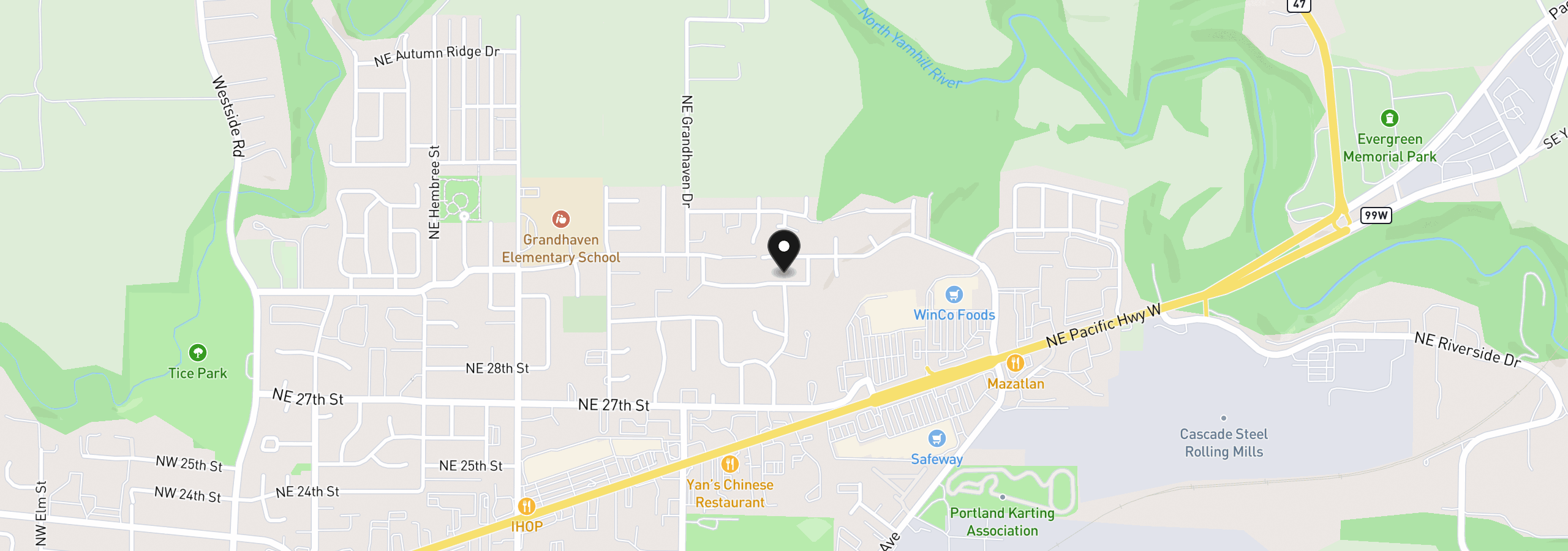 Map showing the location of 1961 NE Coburn Dr, McMinnville, OR 97128
