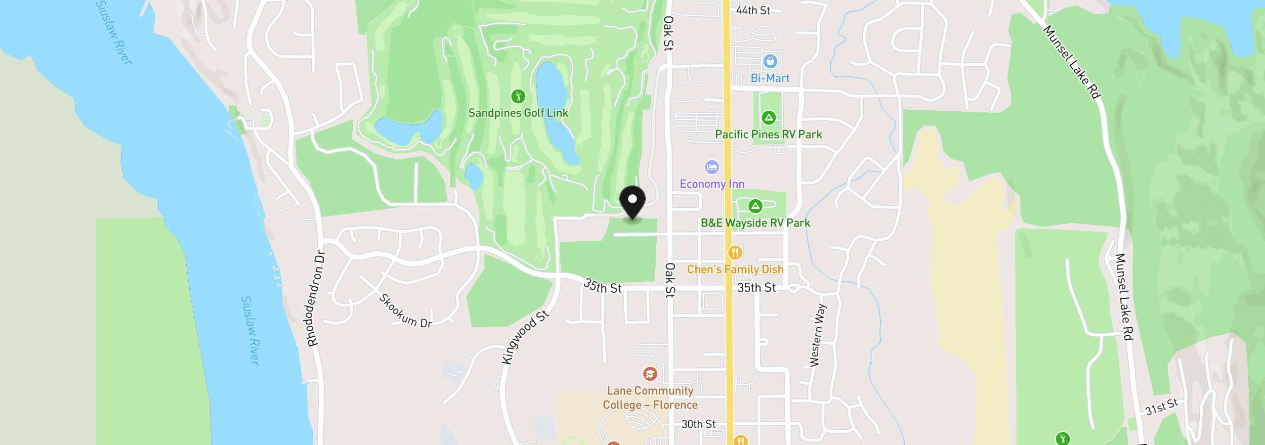 Map showing the location of 1455 37th St, Florence, OR 97439