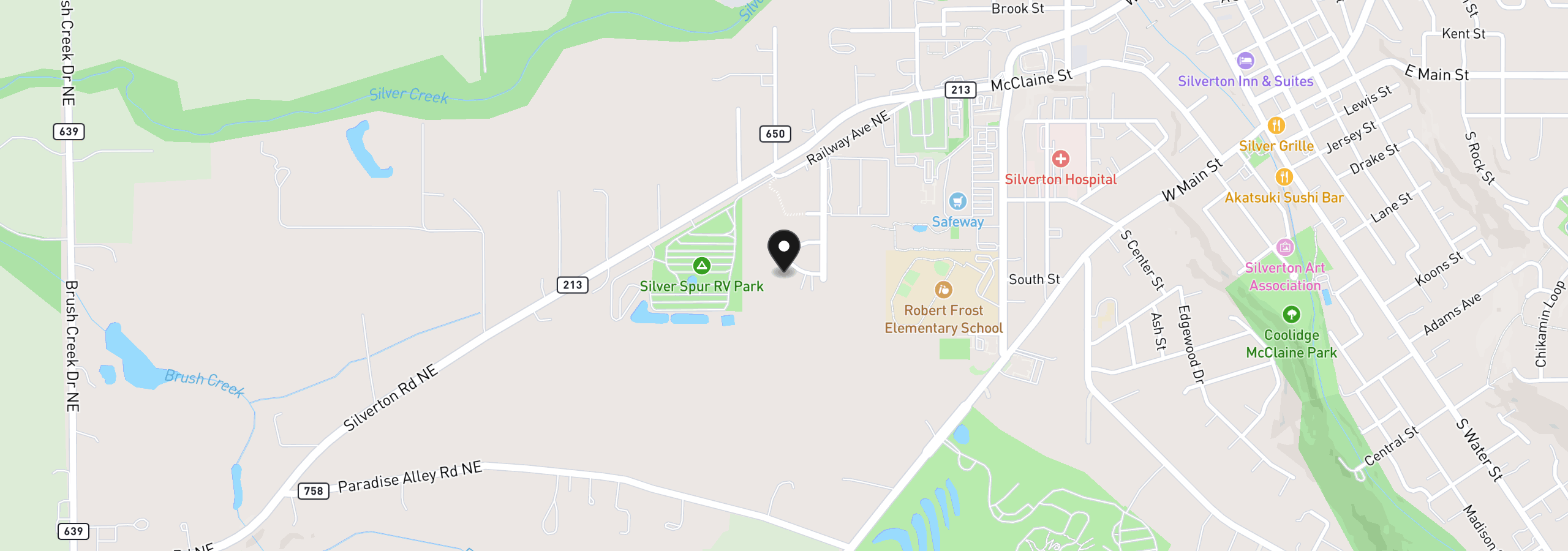 Map showing the location of 911 Oakleaf Way, Silverton, OR 97381