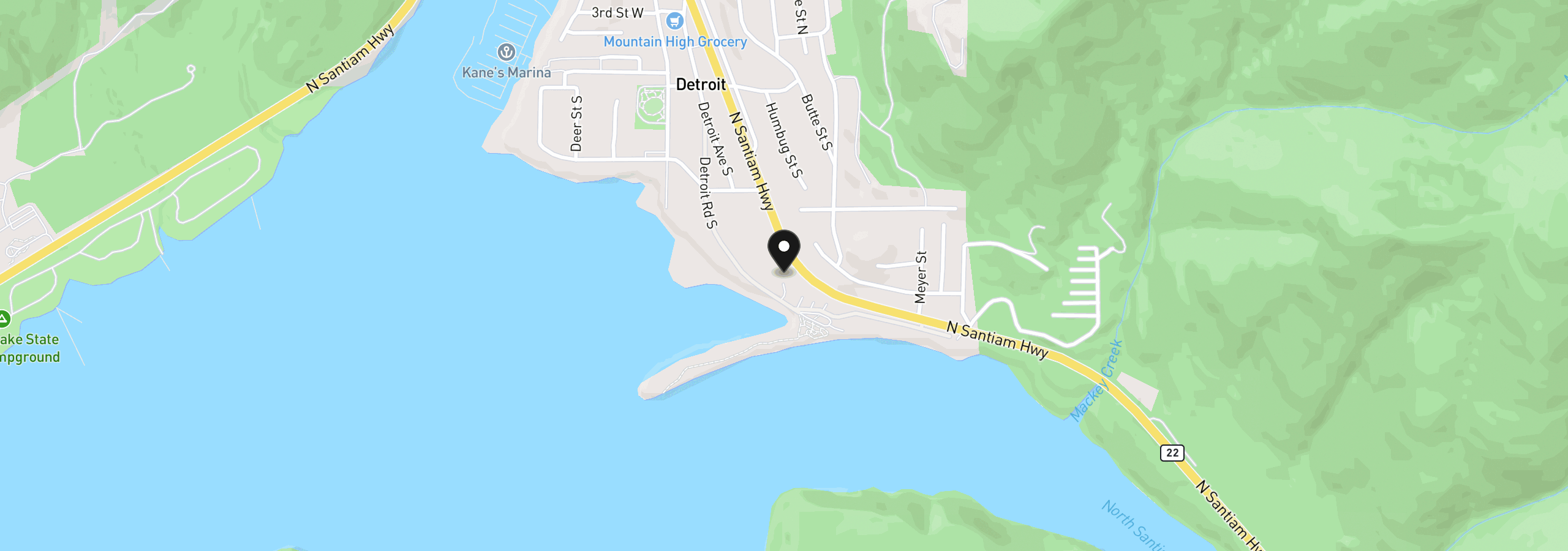 Map showing the location of 360 S Detroit Rd, Detroit, OR 97342
