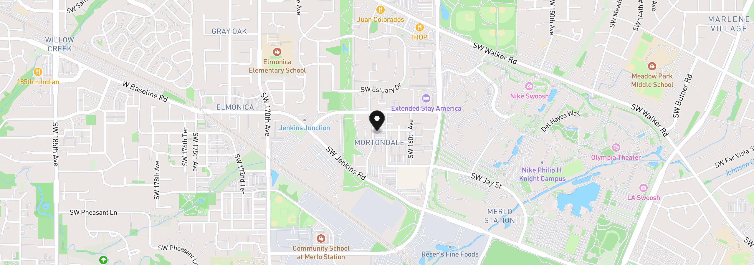 Map showing the location of 16260 SW Mason Ln, Beaverton, OR 97006