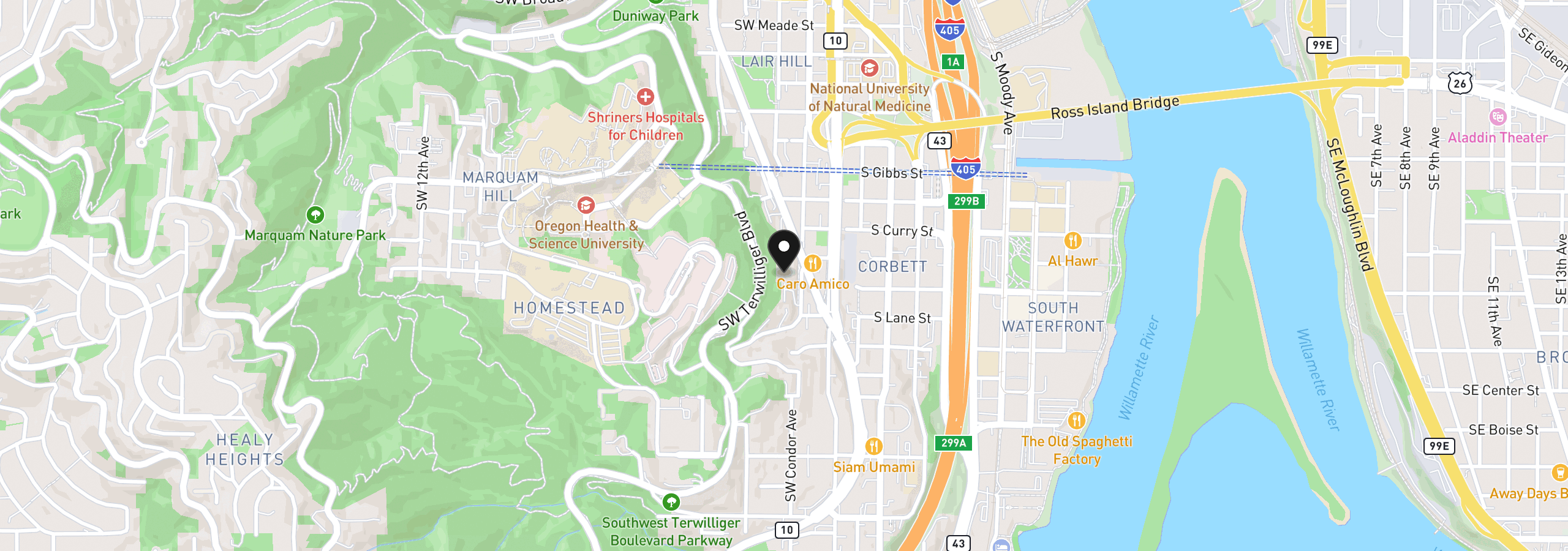 Map showing the location of 3701 SW Condor Ave V2, Portland, OR 97239