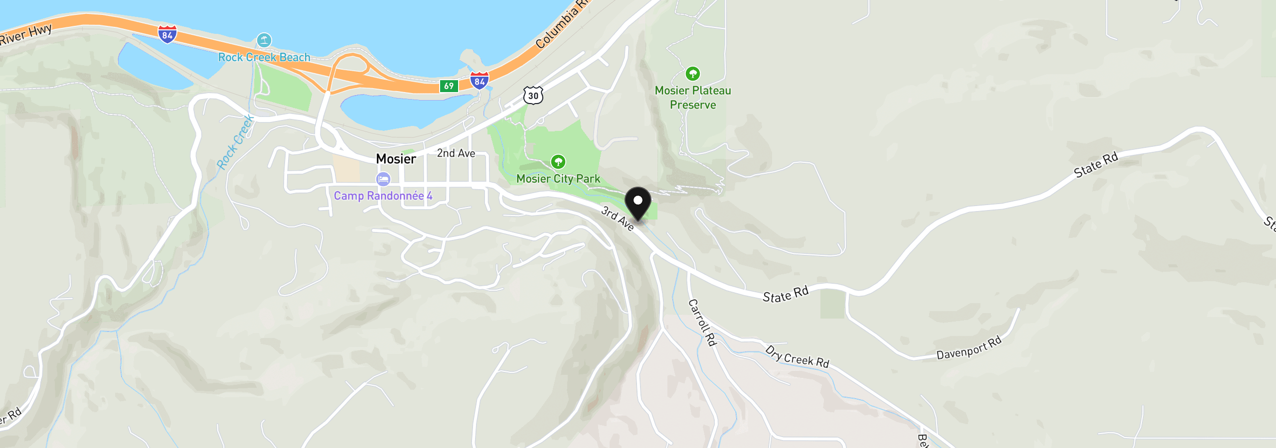 Map showing the location of 107 3rd Ave, Mosier, OR 97040