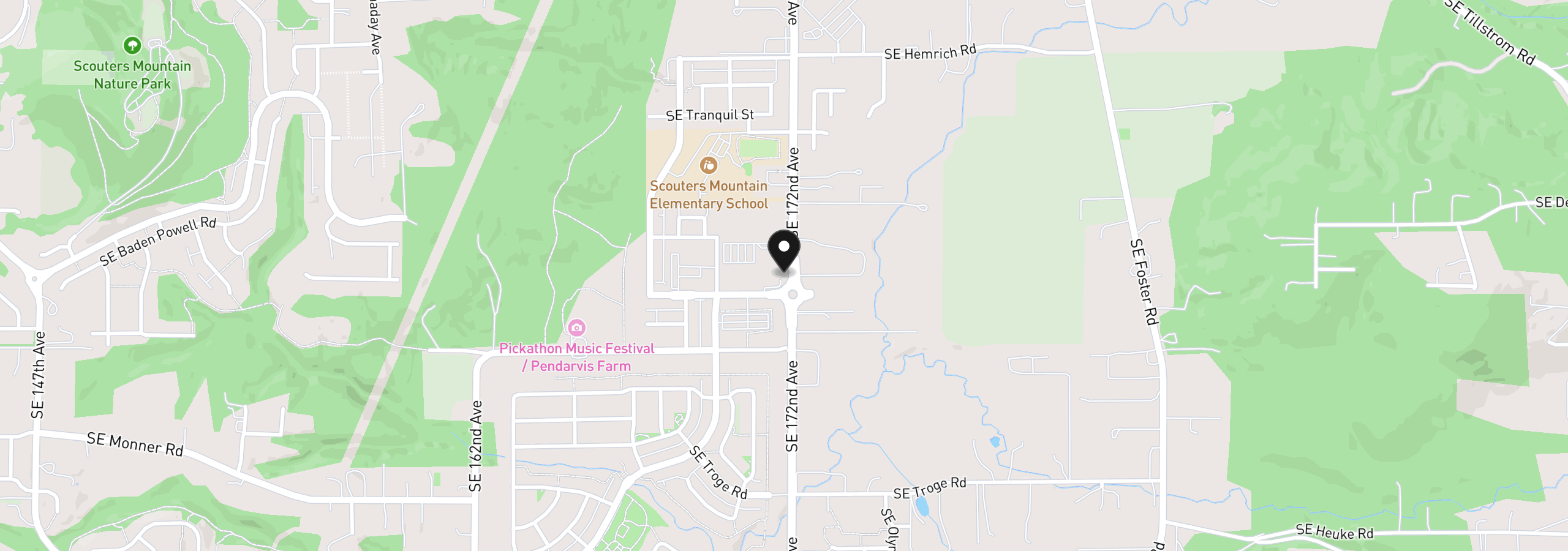 Map showing the location of 11245 SE 172nd Ave, Happy Valley, OR 97086
