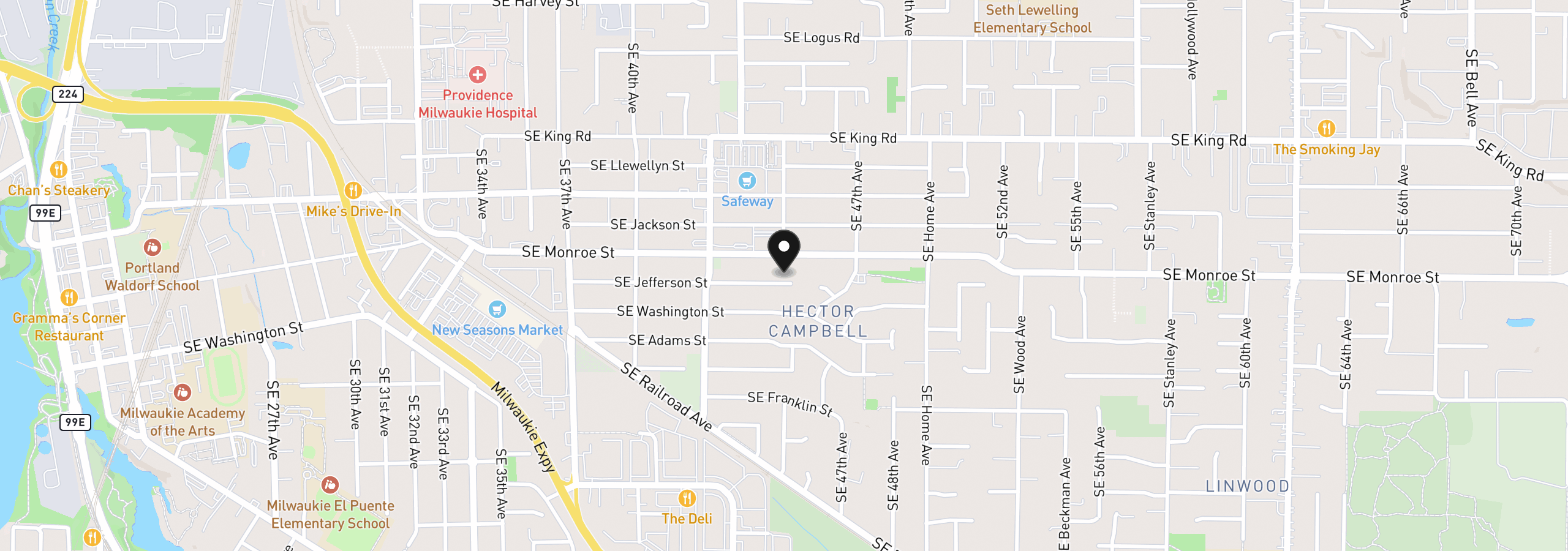 Map showing the location of 4405 SE Jefferson St, Milwaukie, OR 97222