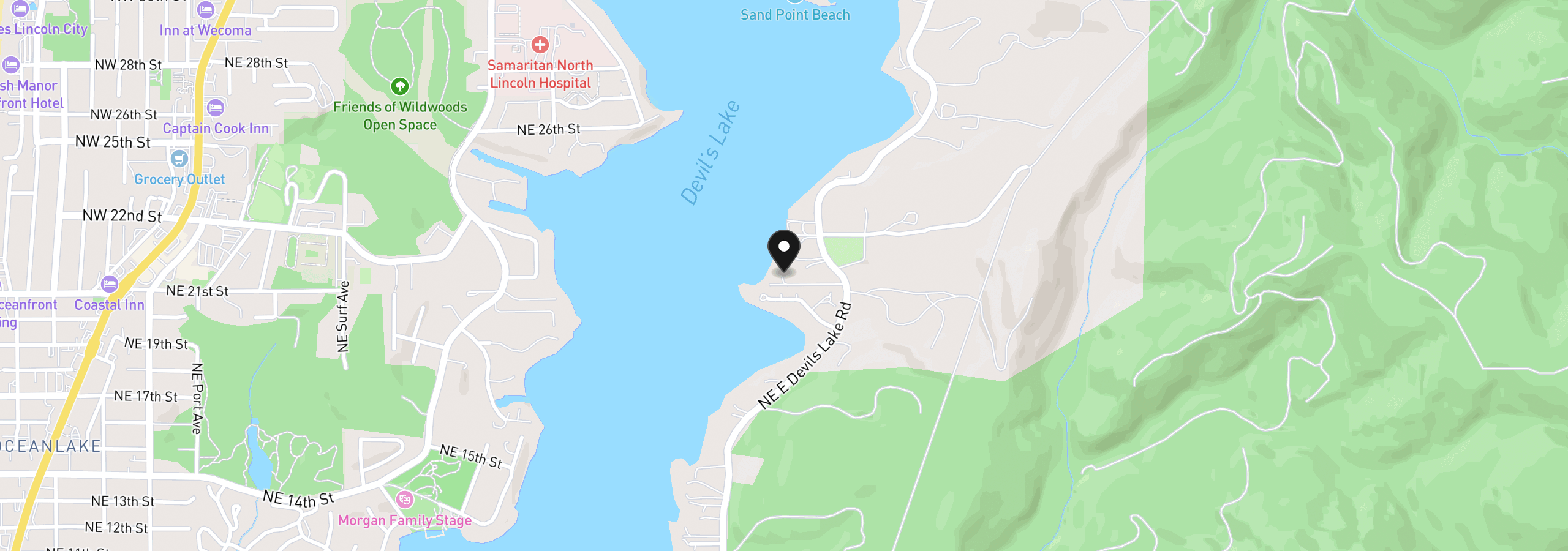 Map showing the location of 2095 NE East Devils Lake Rd, Otis, OR 97368