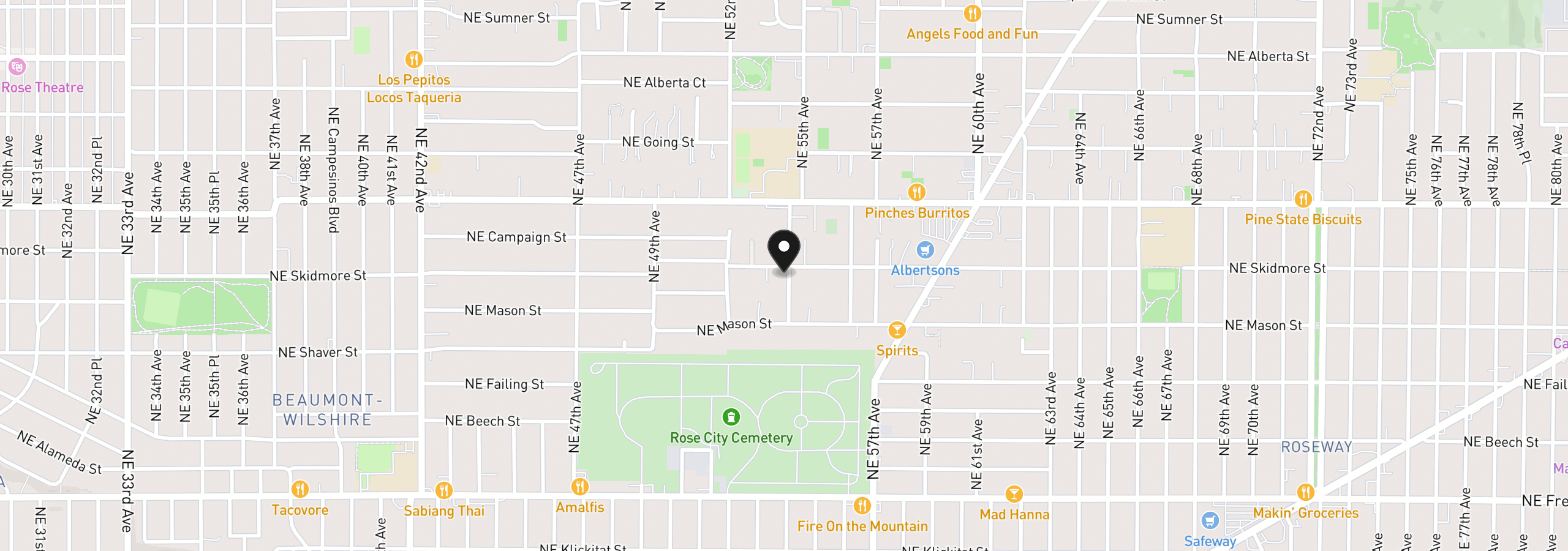 Map showing the location of 5390 NE Skidmore St, Portland, OR 97218