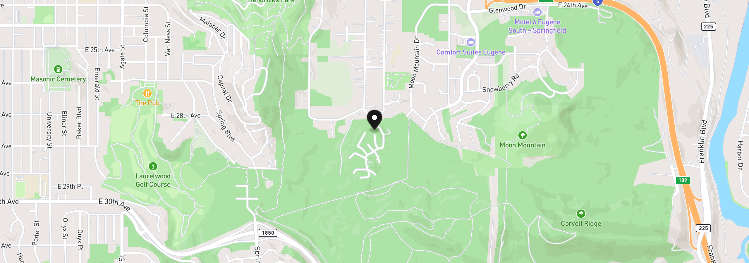 Map showing the location of 2942 Riverview St, Eugene, OR 97403
