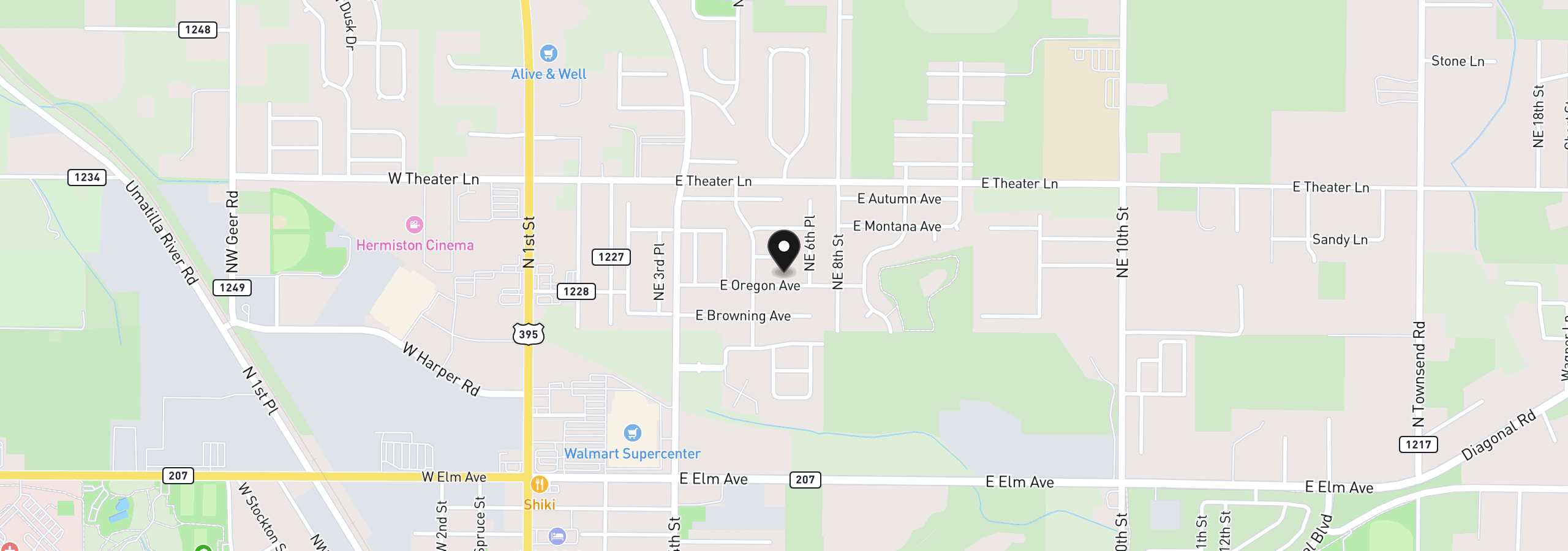 Map showing the location of 637 E Oregon Ave, Hermiston, OR 97838