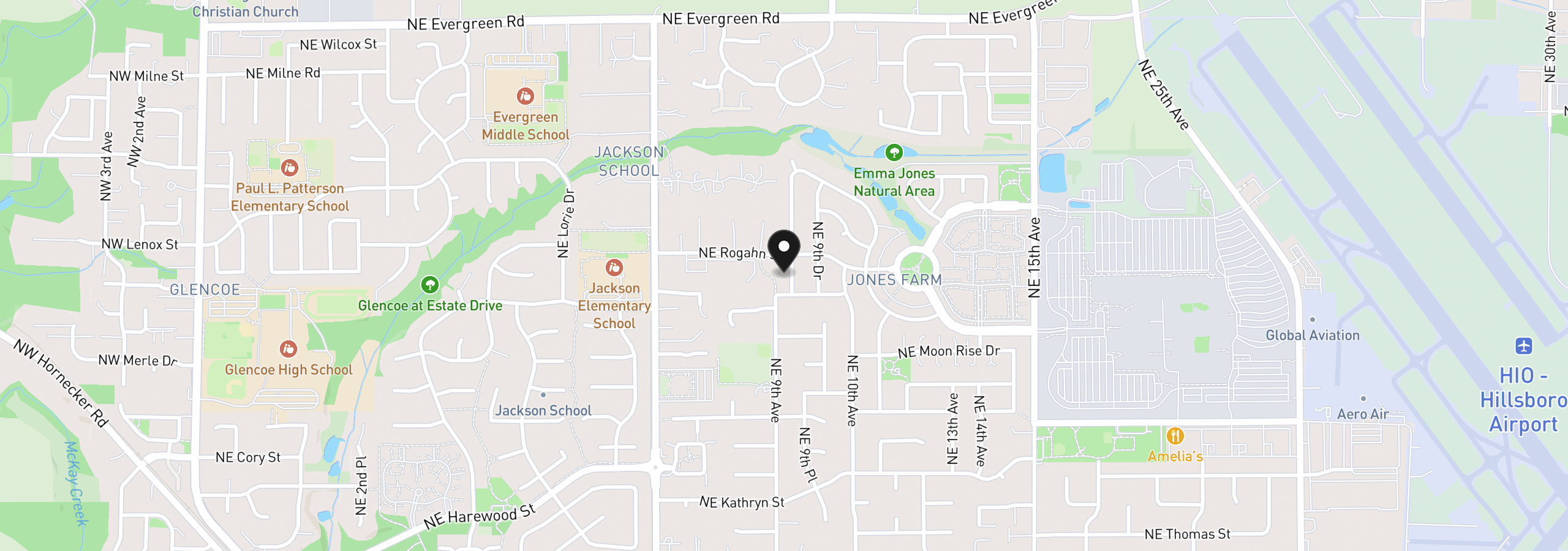 Map showing the location of 2619 NE Charlois Dr, Hillsboro, OR 97124
