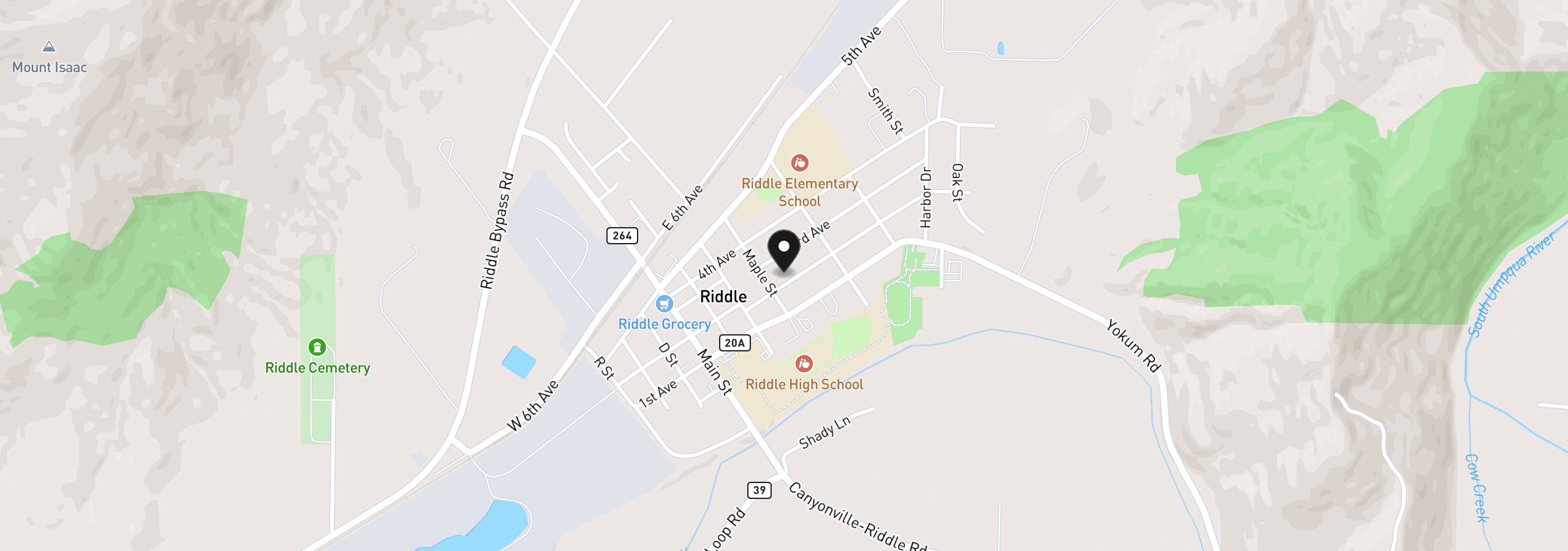 Map showing the location of 422 E 2nd Ave, Riddle, OR 97469