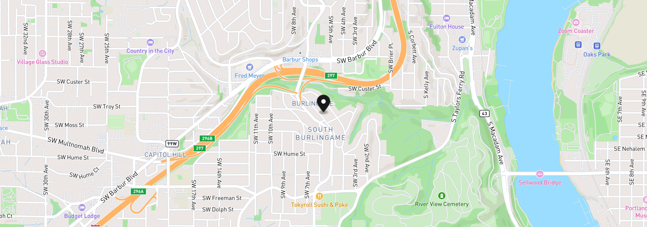 Map showing the location of 7826 SW 5th Ave, Portland, OR 97219