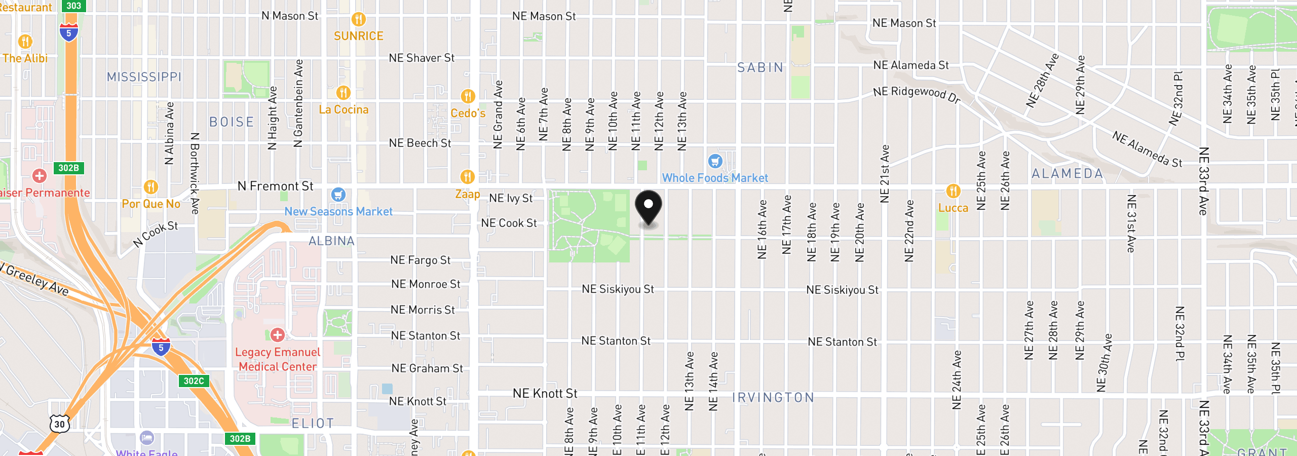 Map showing the location of 3316 NE 11th Ave, Portland, OR 97212