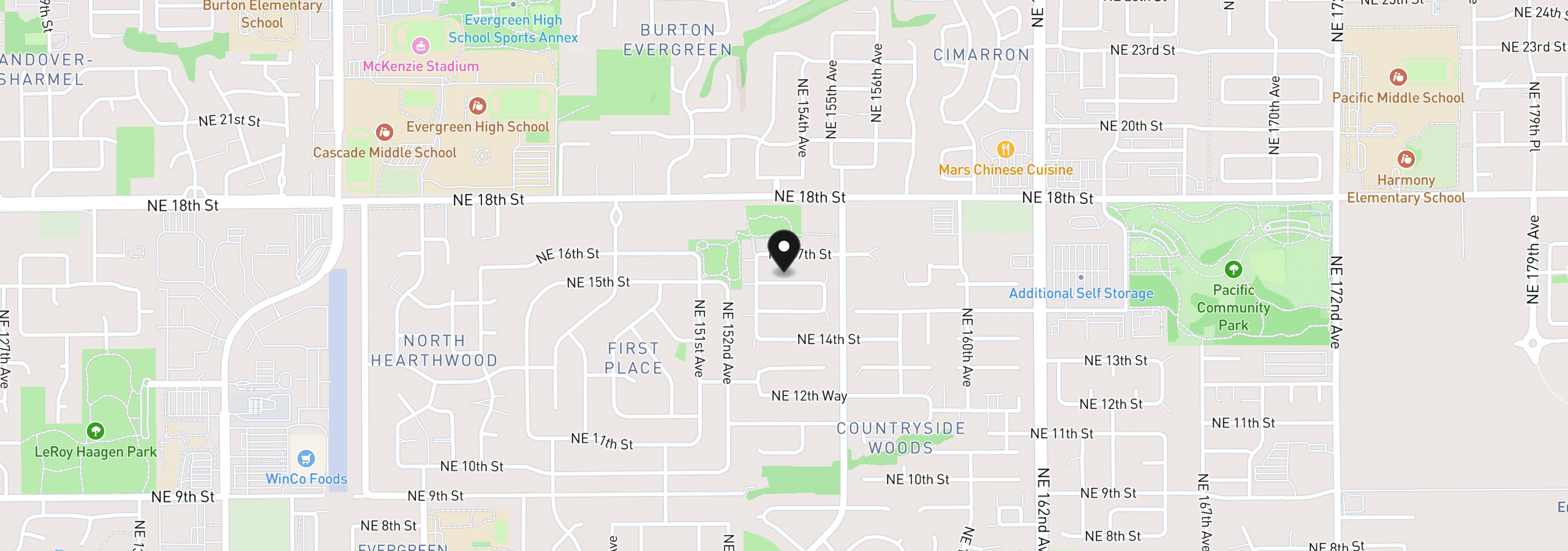 Map showing the location of 15314 NE 16th St, Vancouver, Wa 98684