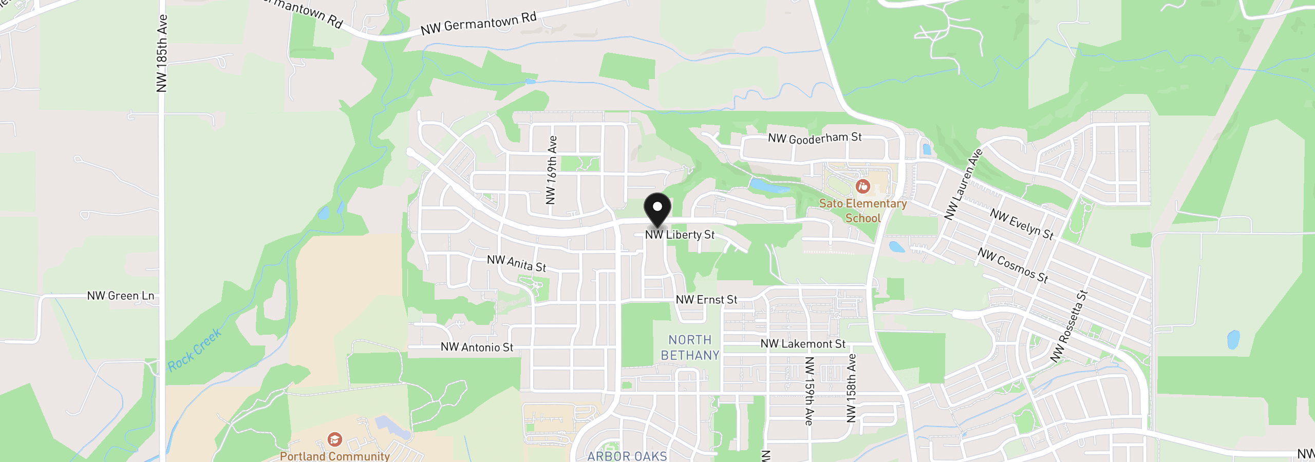 Map showing the location of 16441 NW Liberty St, Portland, OR 97229