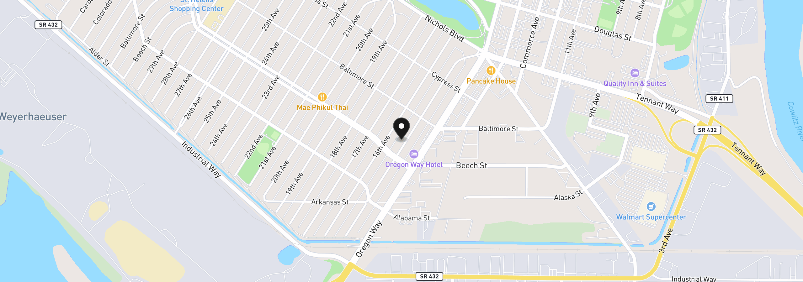 Map showing the location of 427 15th Ave, Longview, Wa 98632