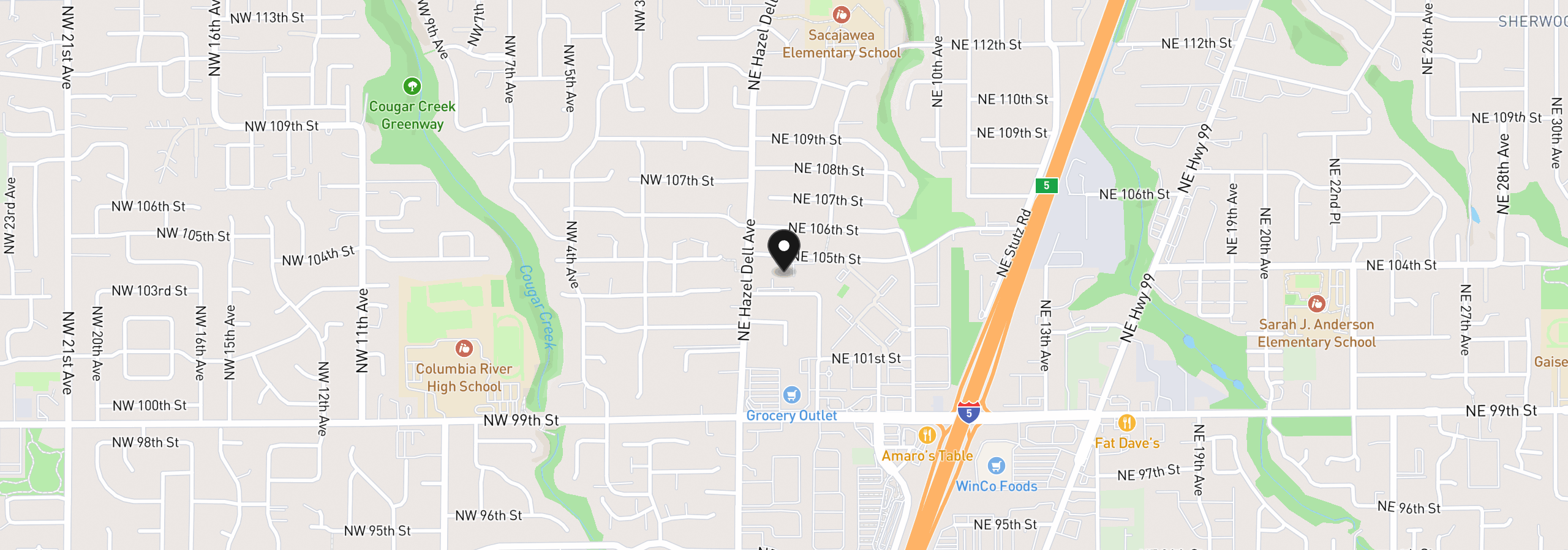 Map showing the location of 421 NE 105th St, Vancouver, Wa 98685