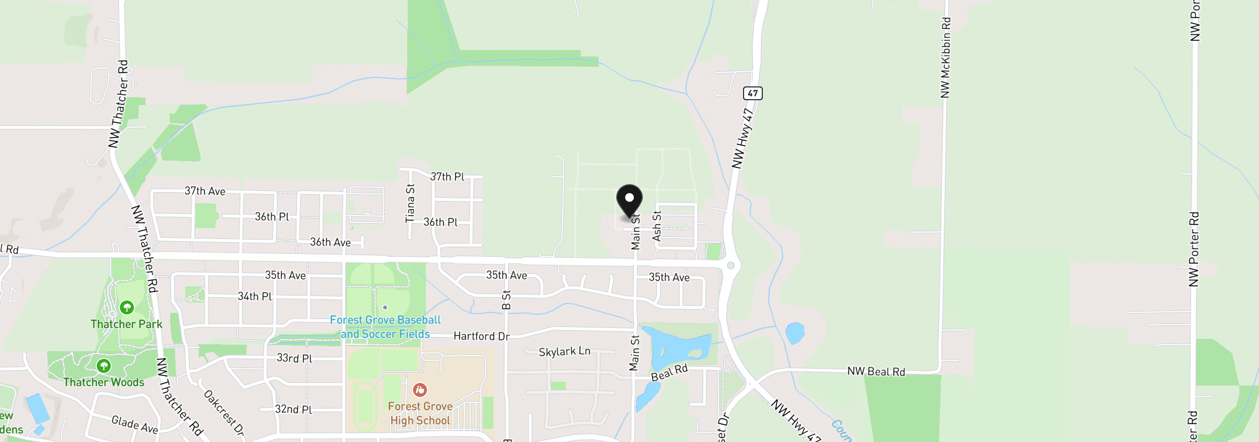 Map showing the location of 3636 Main St Lot 132, Forest Grove, OR 97116