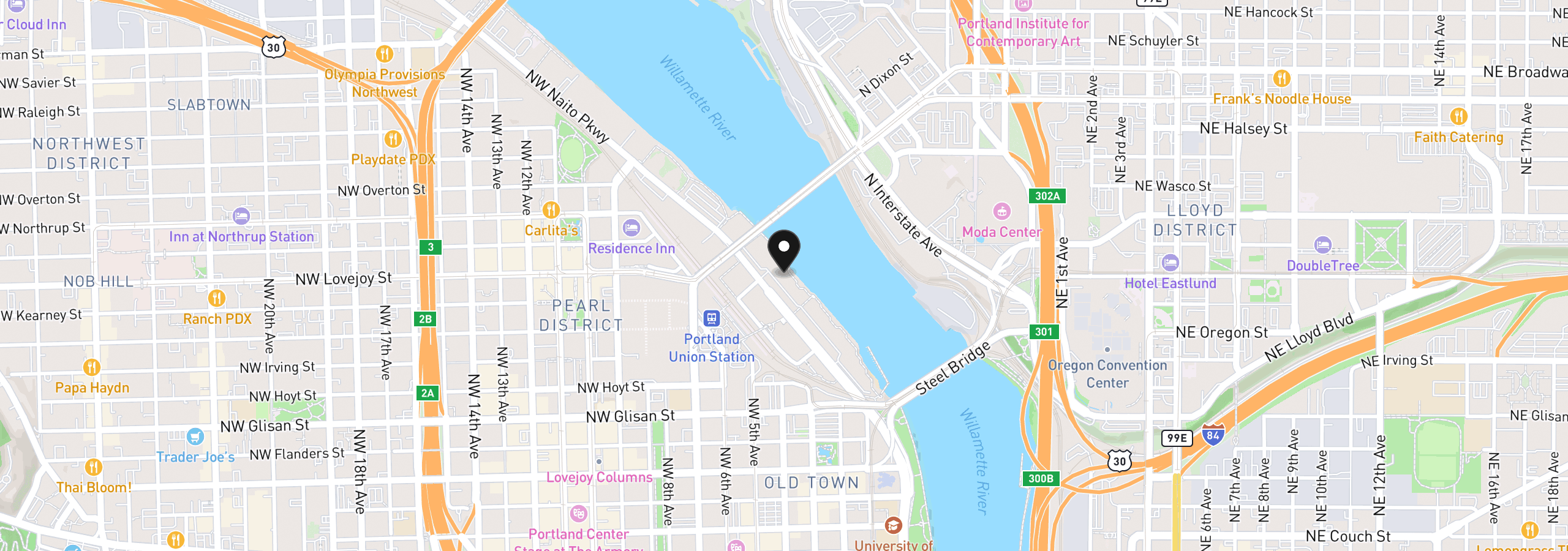 Map showing the location of 920 NW Naito Pkwy J25, Portland, OR 97209