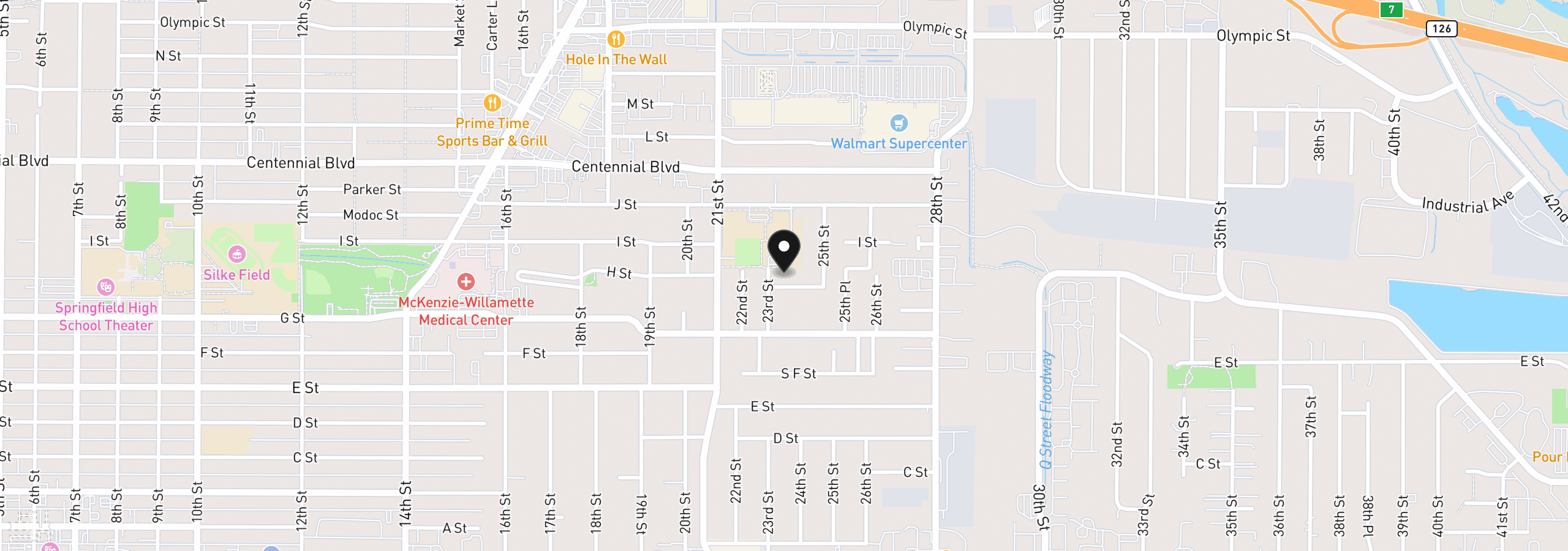 Map showing the location of 2324 Dubens Ln, Springfield, OR 97477