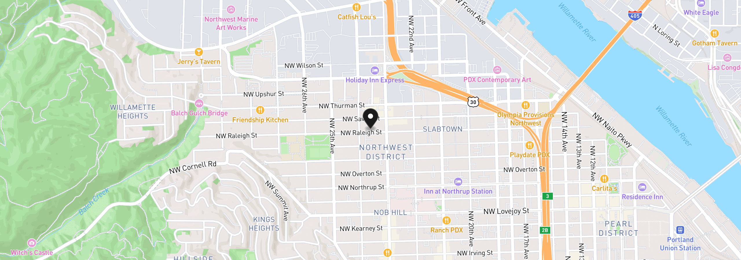 Map showing the location of 2335 NW Raleigh St A315, Portland, OR 97210