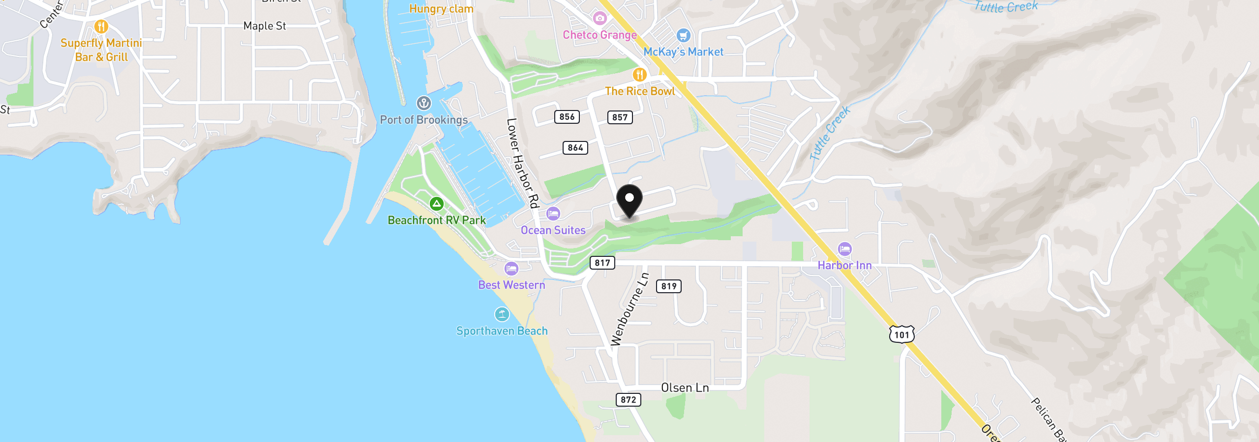 Map showing the location of 16063 Driftwood Ln 10, Brookings, OR 97415