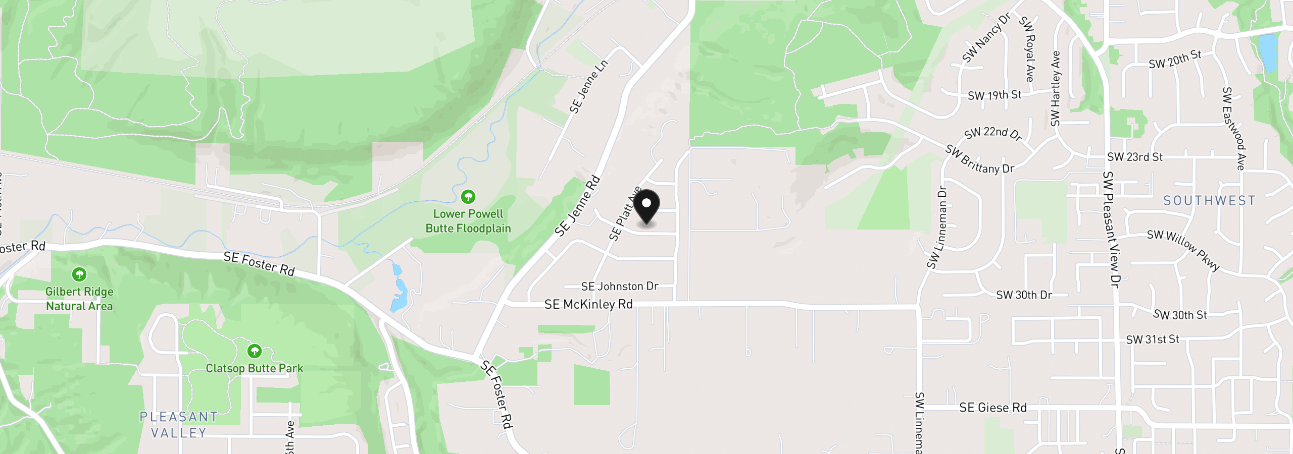 Map showing the location of 17124 SE Manley St, Portland, OR 97236