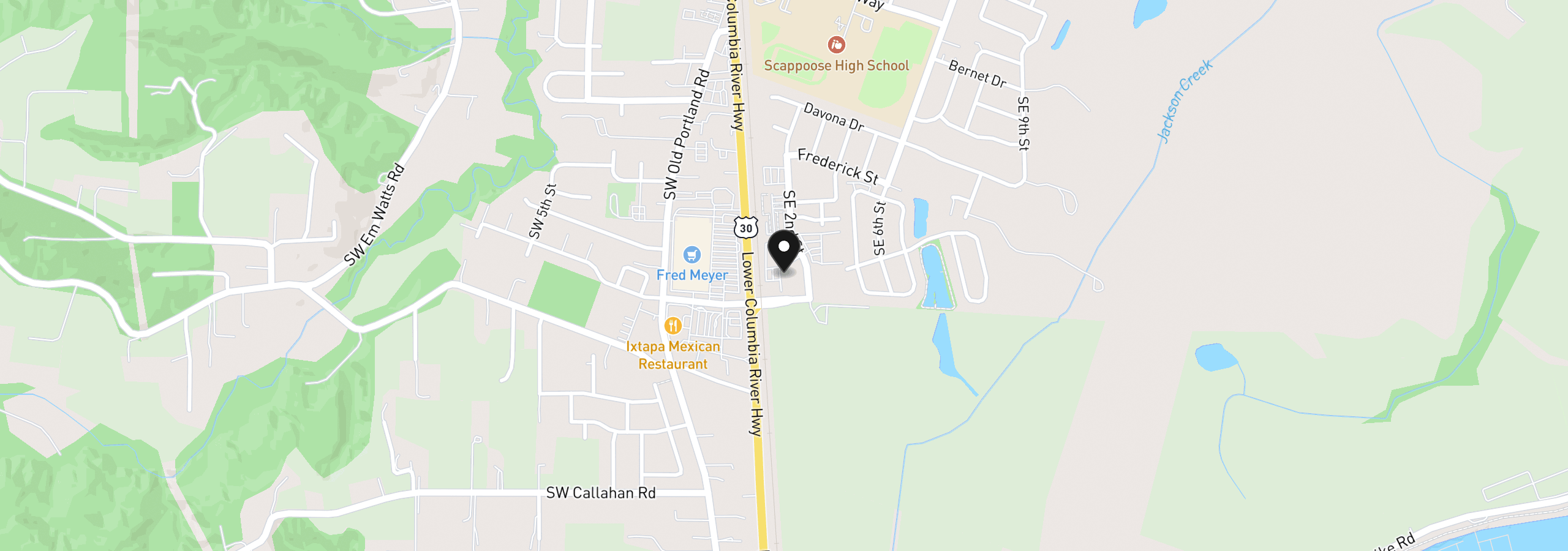 Map showing the location of 2nd St plat 2, Scappoose, OR 97056