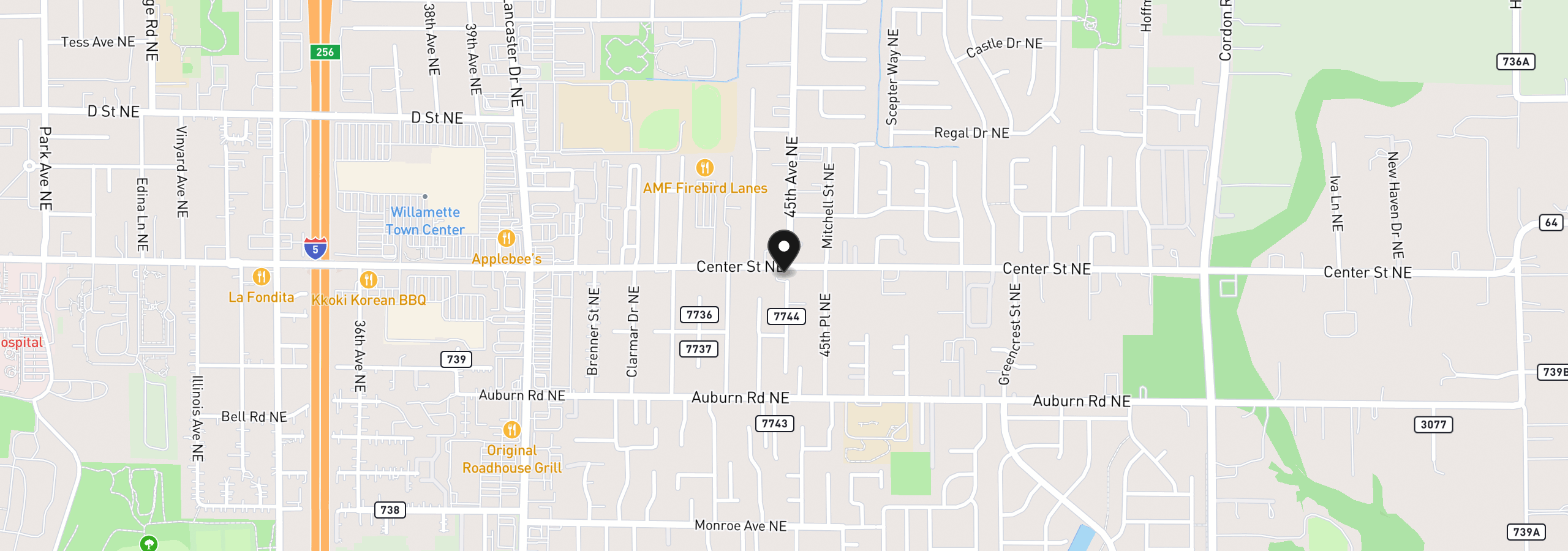 Map showing the location of 4490 Center St NE, Salem, OR 97301