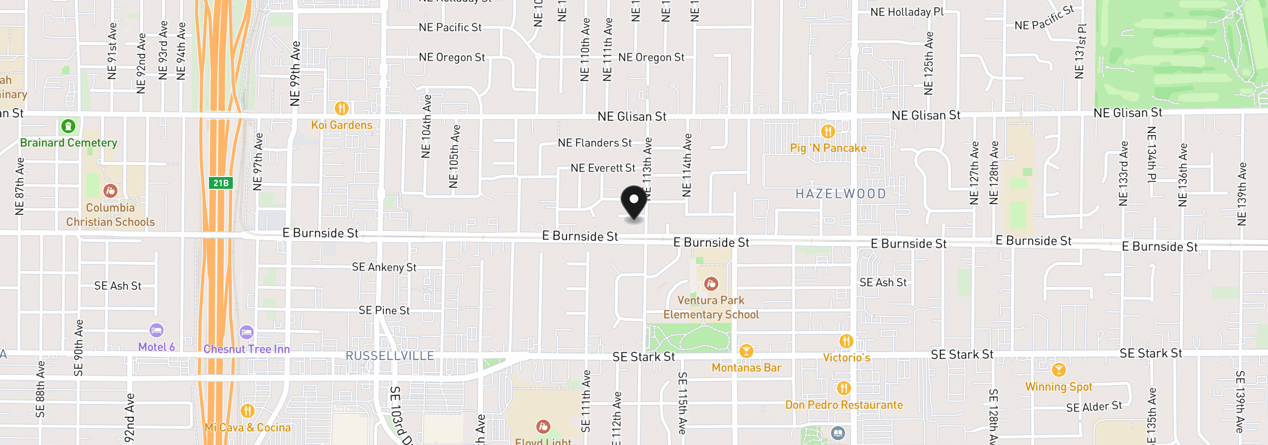 Map showing the location of 11240 NE Couch Ct, Portland, OR 97220