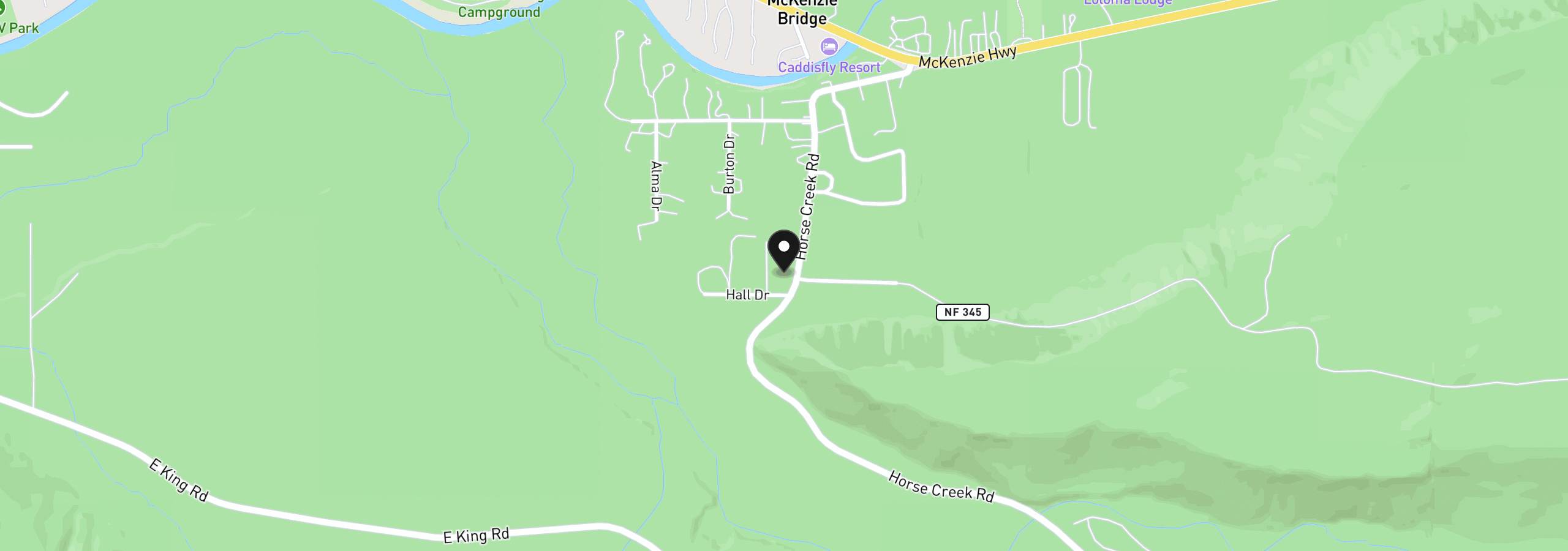 Map showing the location of 1655231000900, McKenzie Bridge, OR 97413