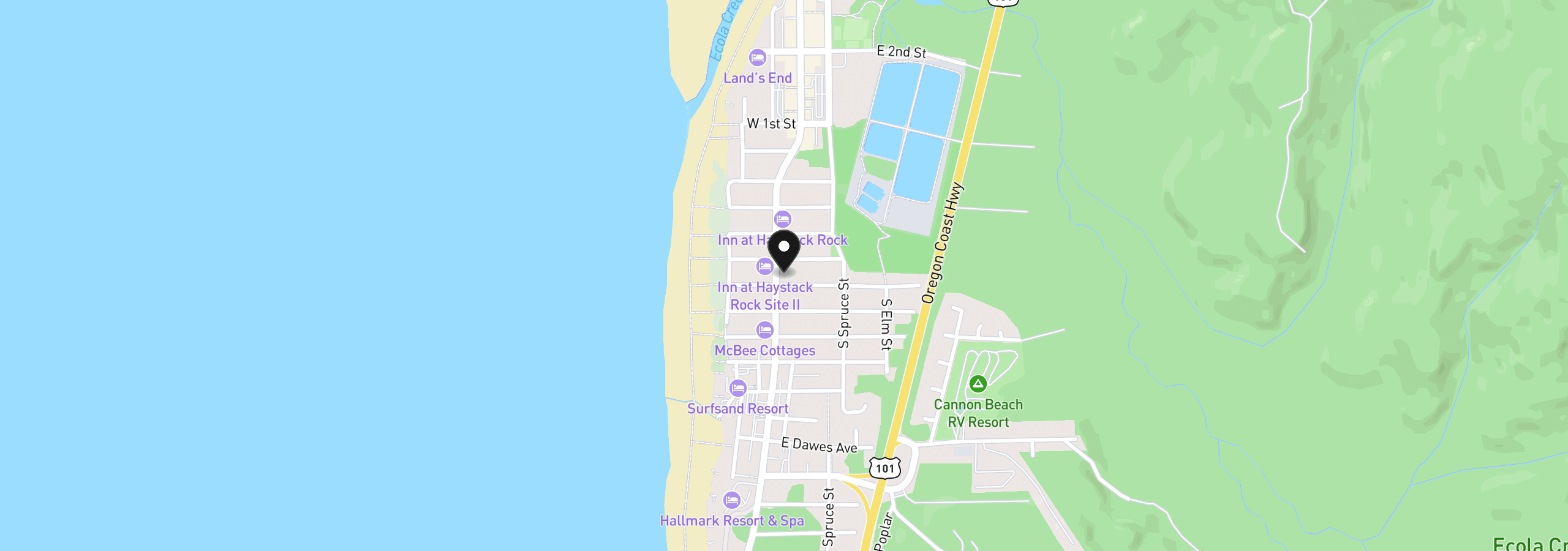Map showing the location of 663 S Hemlock St, Cannon Beach, OR 97110