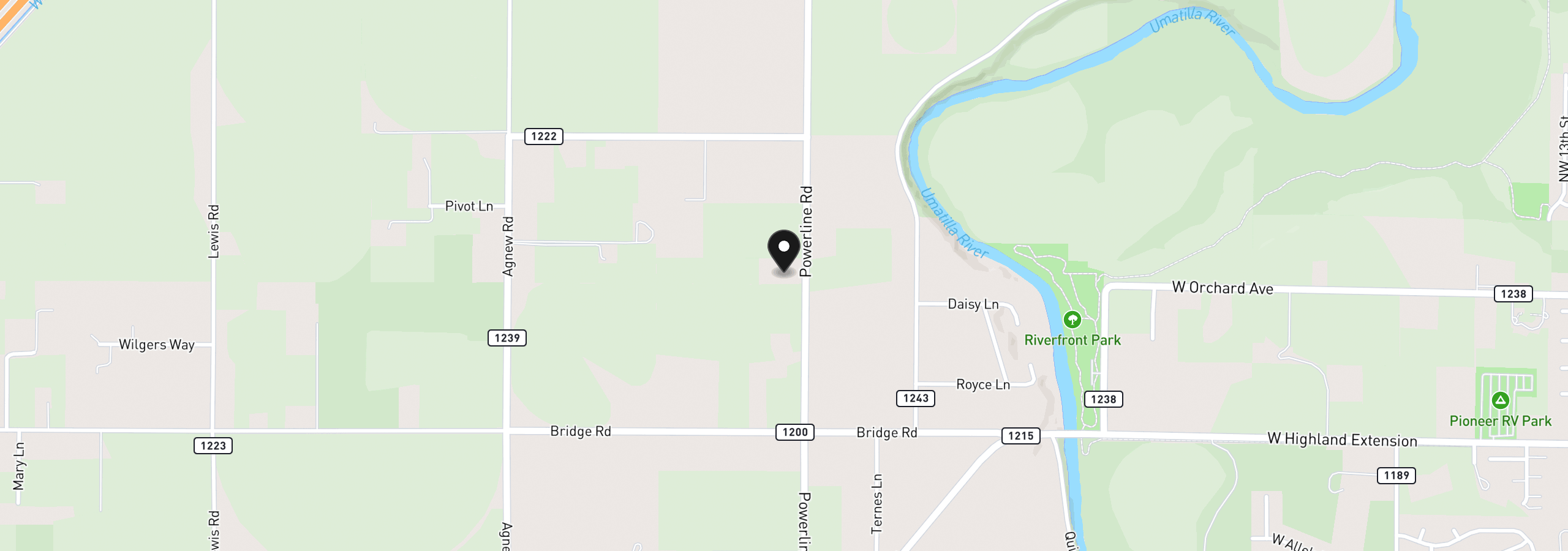 Map showing the location of 79404 Powerline Rd, Hermiston, OR 97838