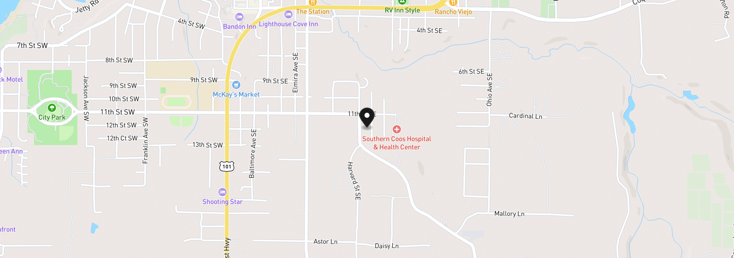 Map showing the location of 1188 Indiana Ave, Bandon, OR 97411