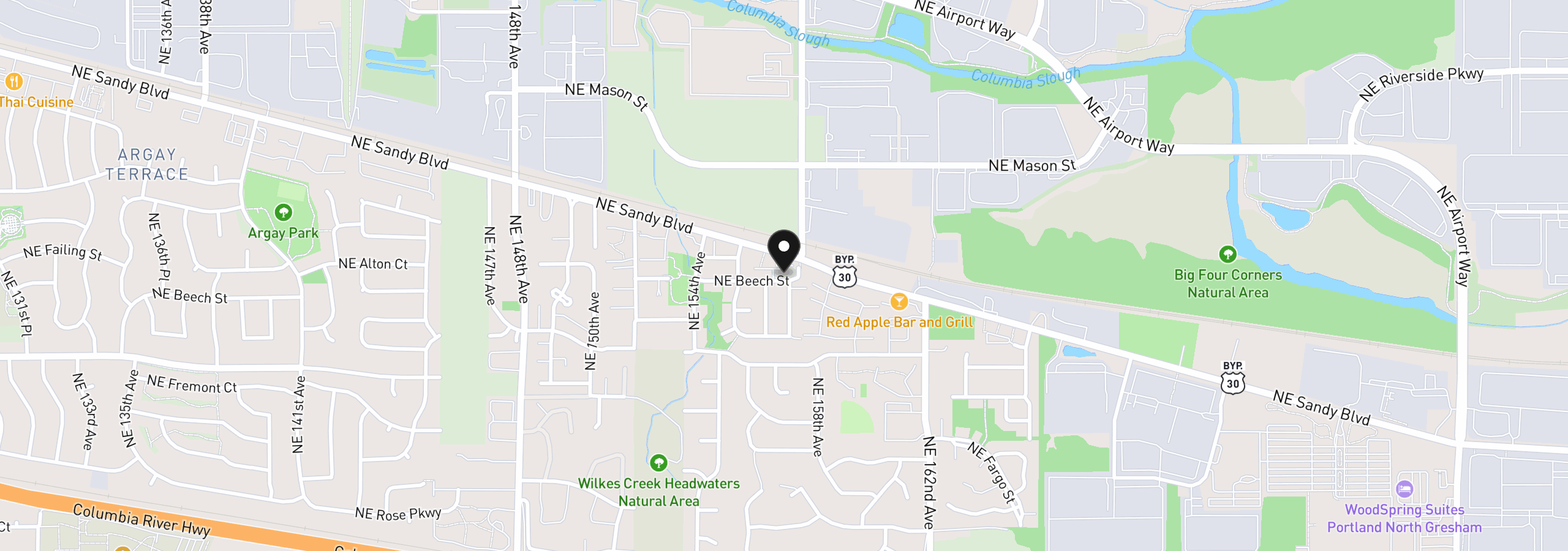 Map showing the location of 15745 NE Beech St, Portland, OR 97230