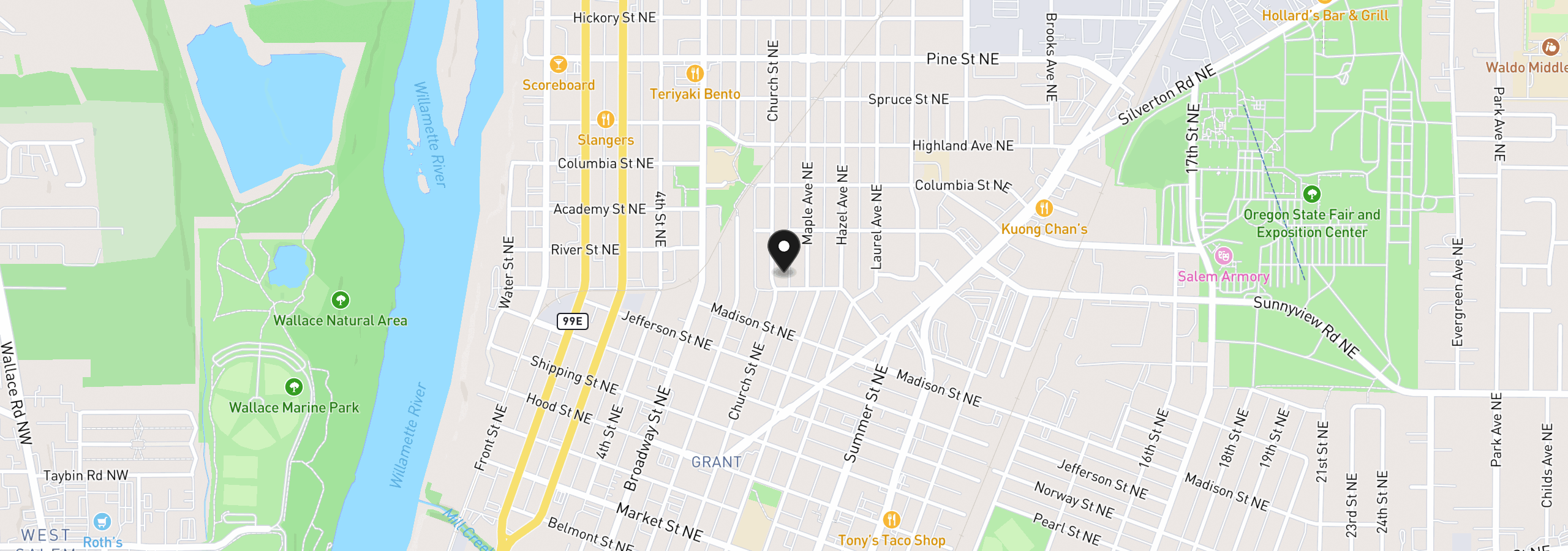 Map showing the location of 1910 Church St NE, Salem, OR 97301