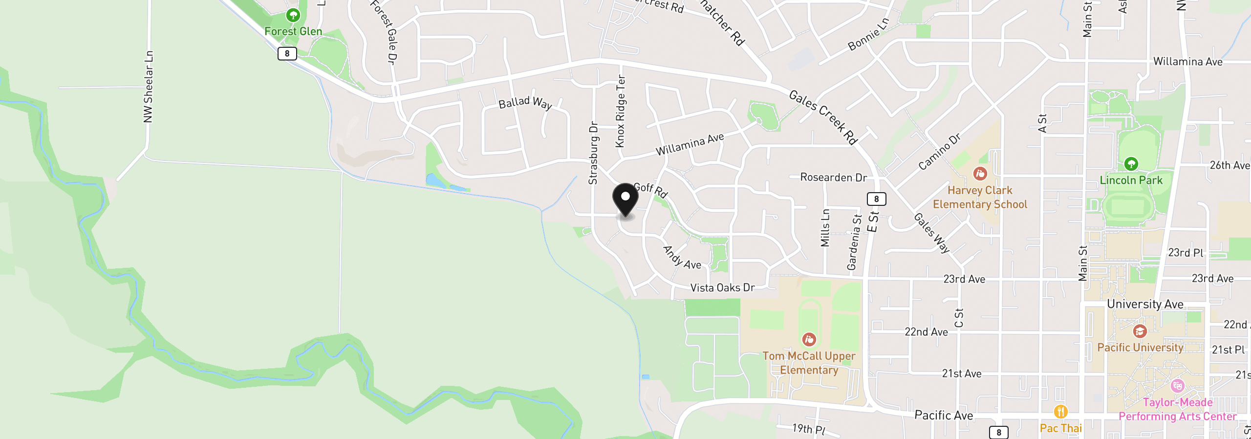 Map showing the location of 2507 Forge Dr, Forest Grove, OR 97116