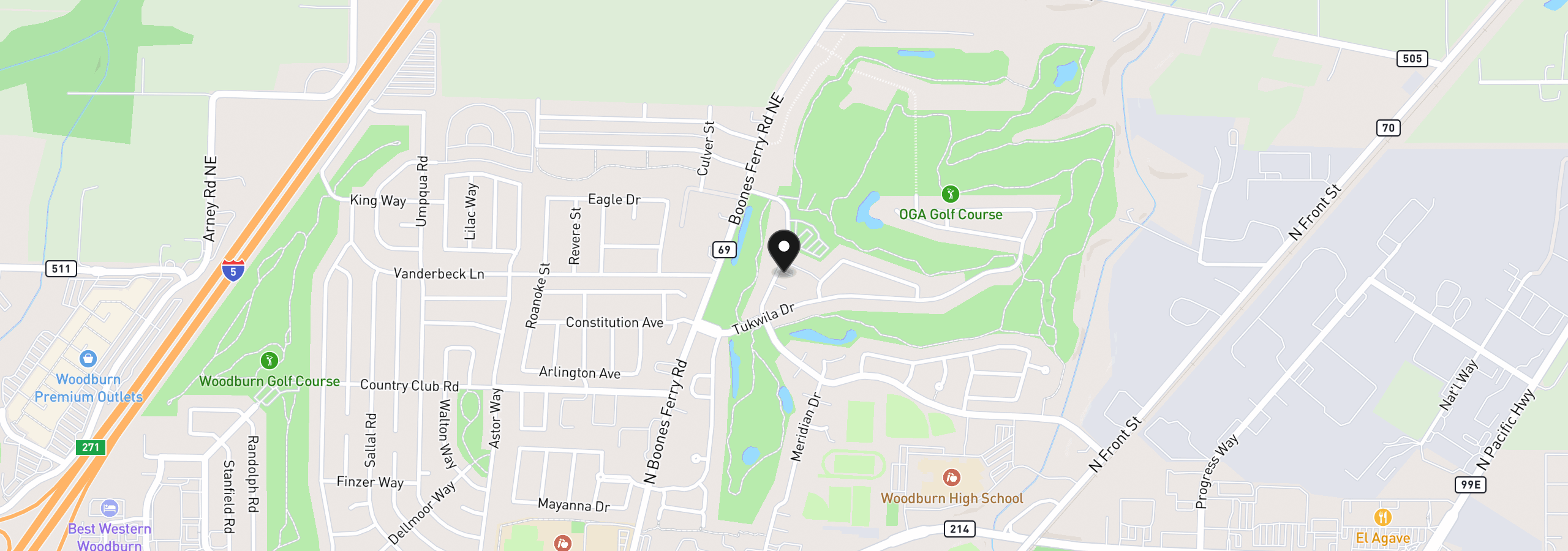 Map showing the location of 2672 Hazelnut Dr, Woodburn, OR 97071