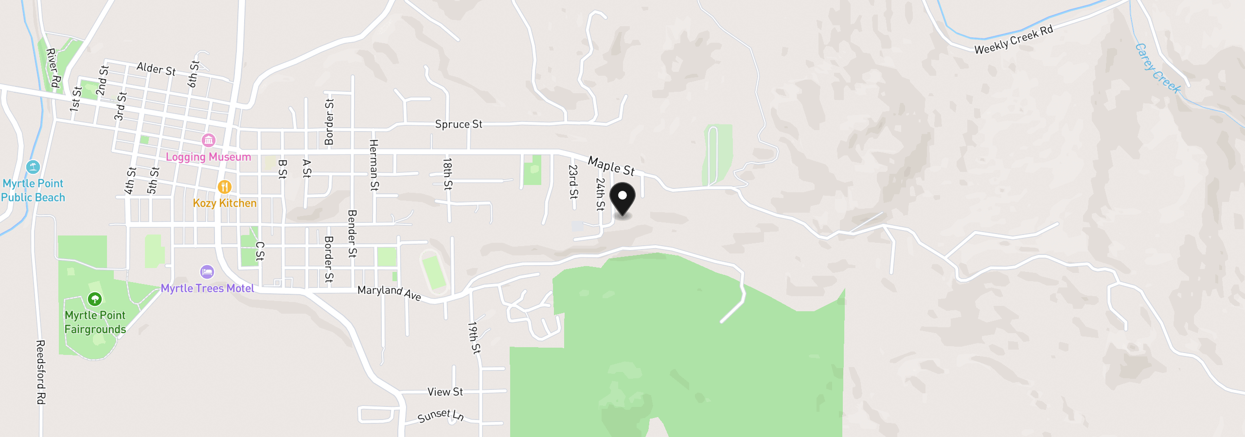 Map showing the location of 635 25th St, Myrtle Point, OR 97458
