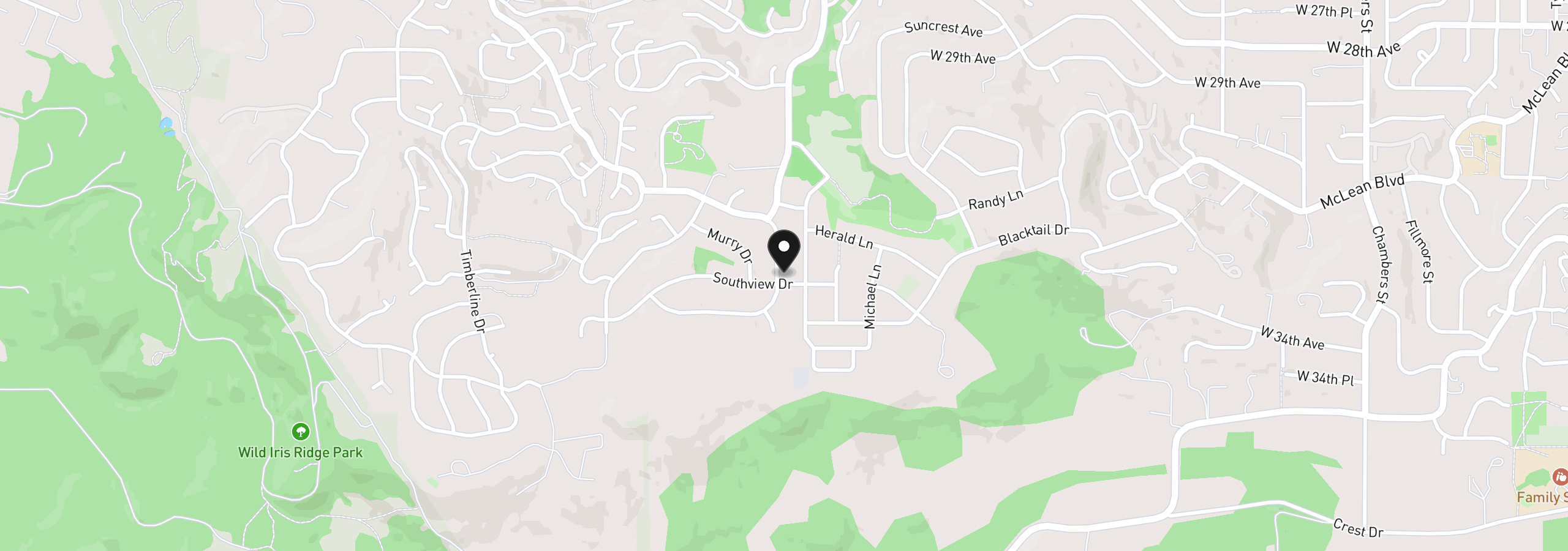 Map showing the location of 3293 Southview Dr, Eugene, OR 97405