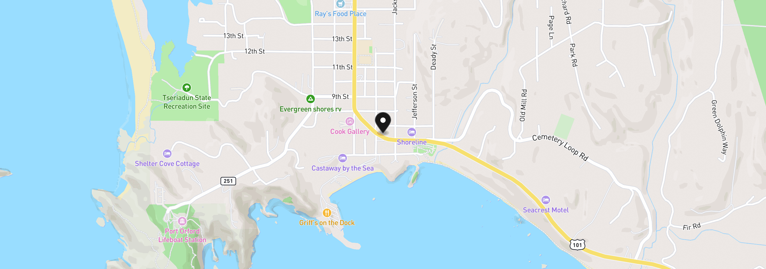 Map showing the location of 335 7th St, Port Orford, OR 97465