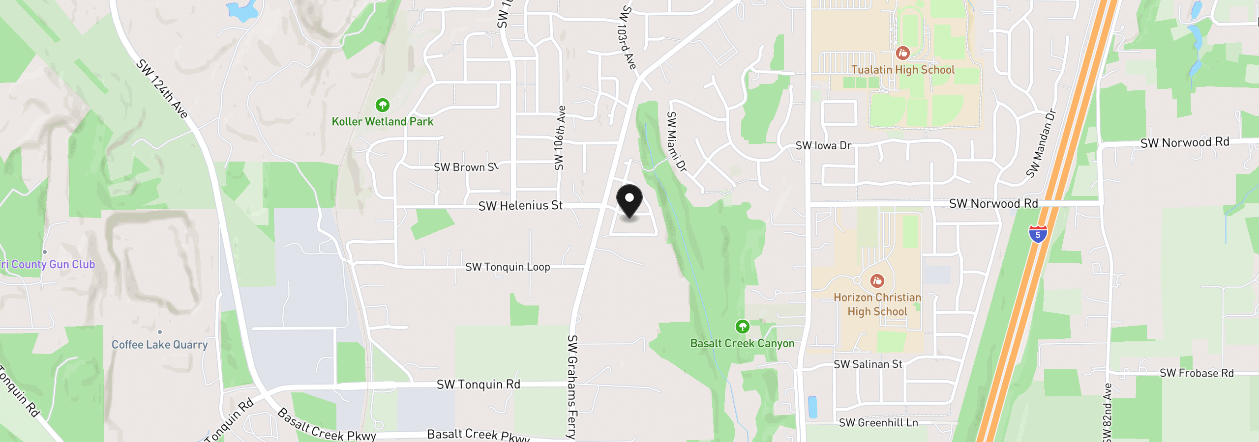 Map showing the location of 10340 SW Helenius St, Tualatin, OR 97062