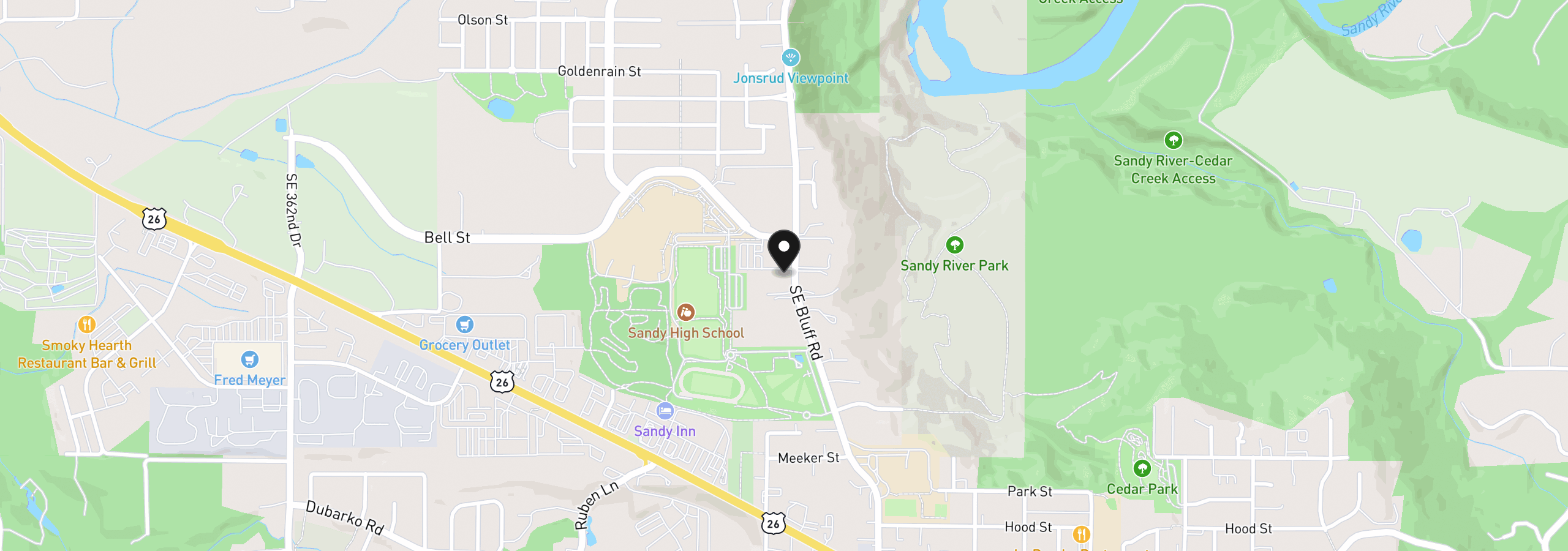 Map showing the location of 16395 SE Bluff Rd, Sandy, OR 97055