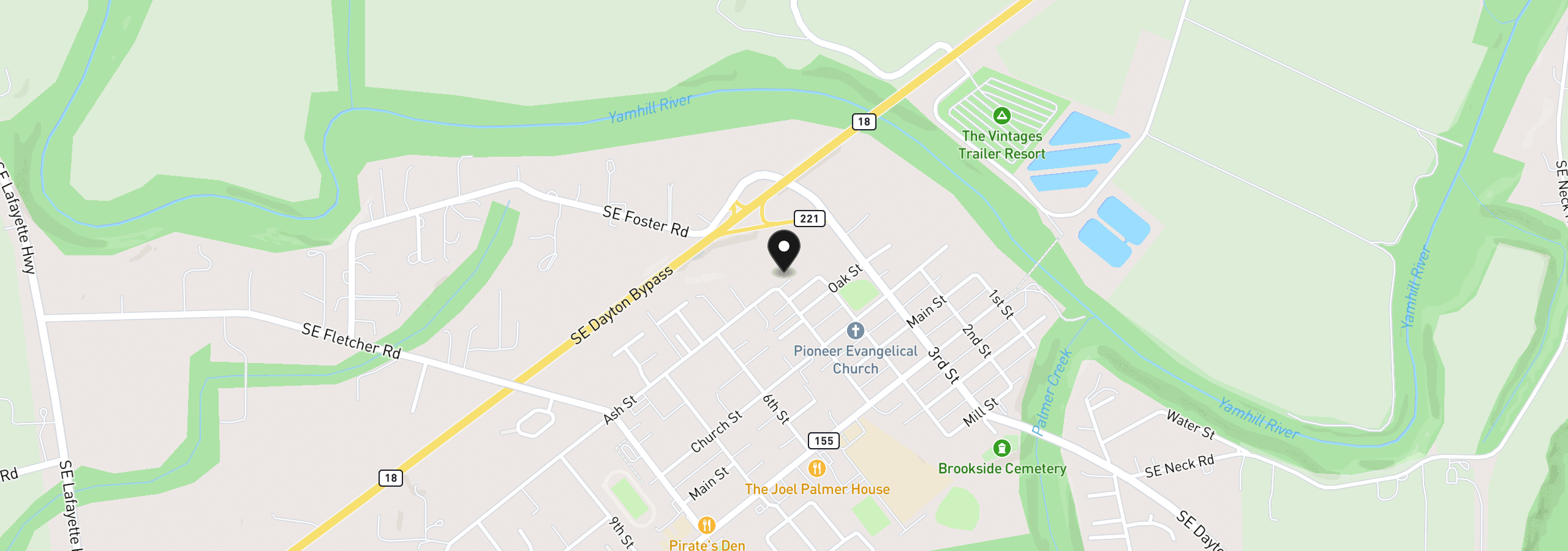 Map showing the location of 433 Ash St, Dayton, OR 97114