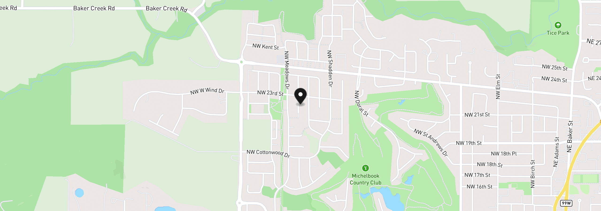 Map showing the location of 2242 NW Fendle Way, McMinnville, OR 97128