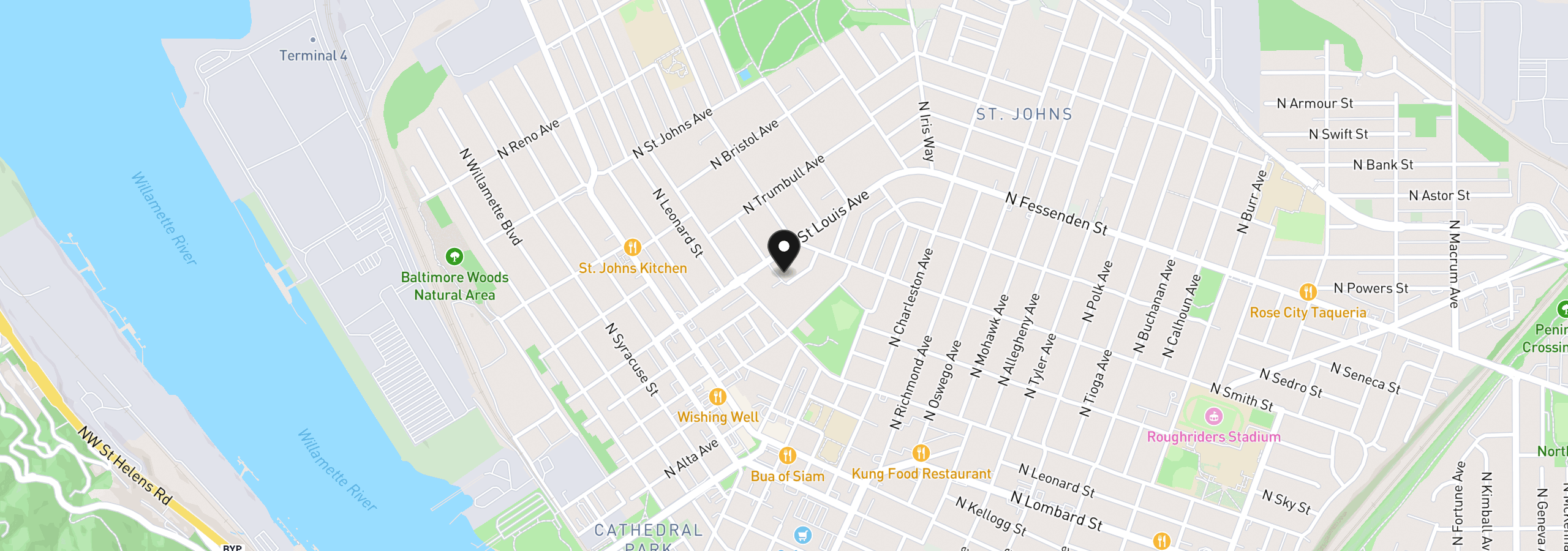Map showing the location of 9009 N New York Ave, Portland, OR 97203