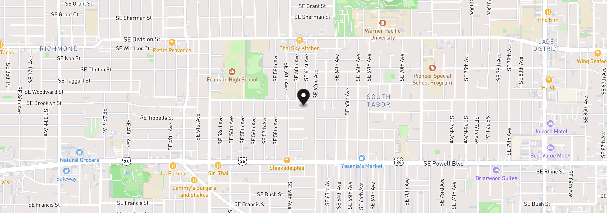 Map showing the location of 6031 SE Brooklyn St, Portland, OR 97206