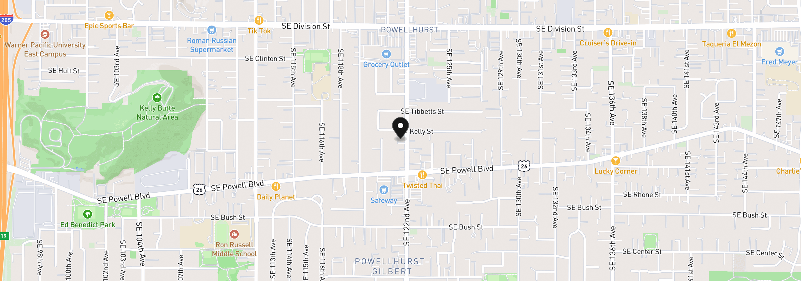 Map showing the location of 3233 SE 122 D, Portland, OR 97236