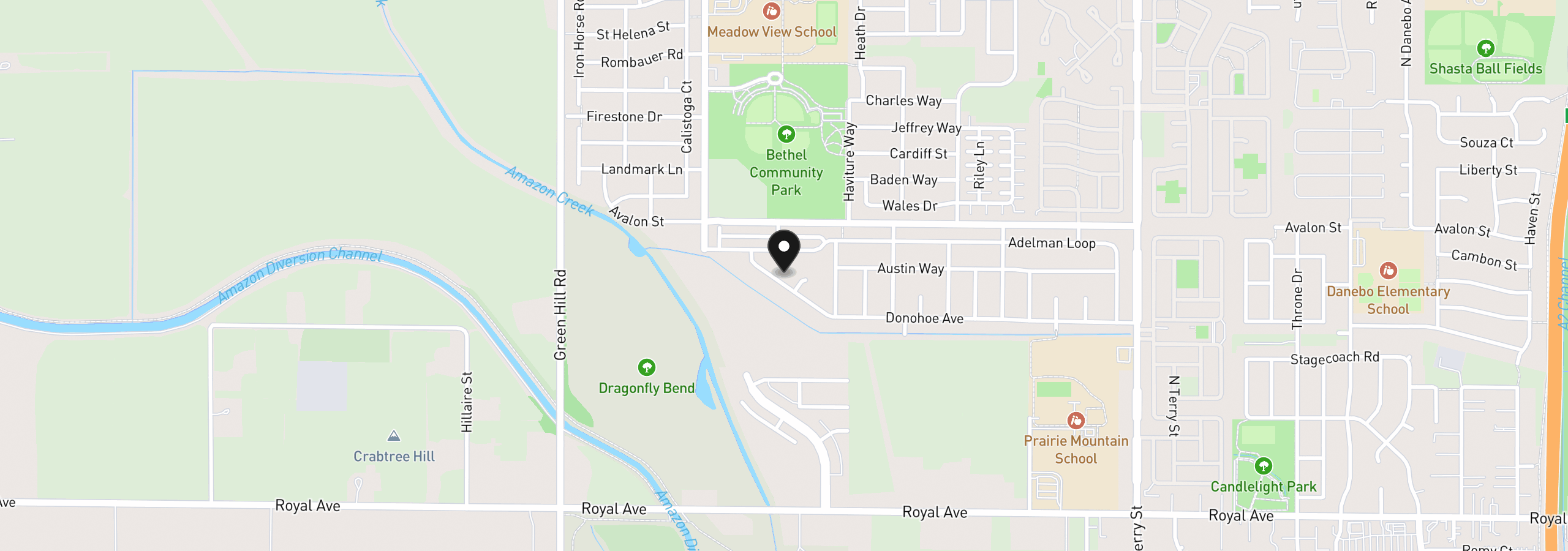 Map showing the location of 5757 Donohoe Ave, Eugene, OR 97402