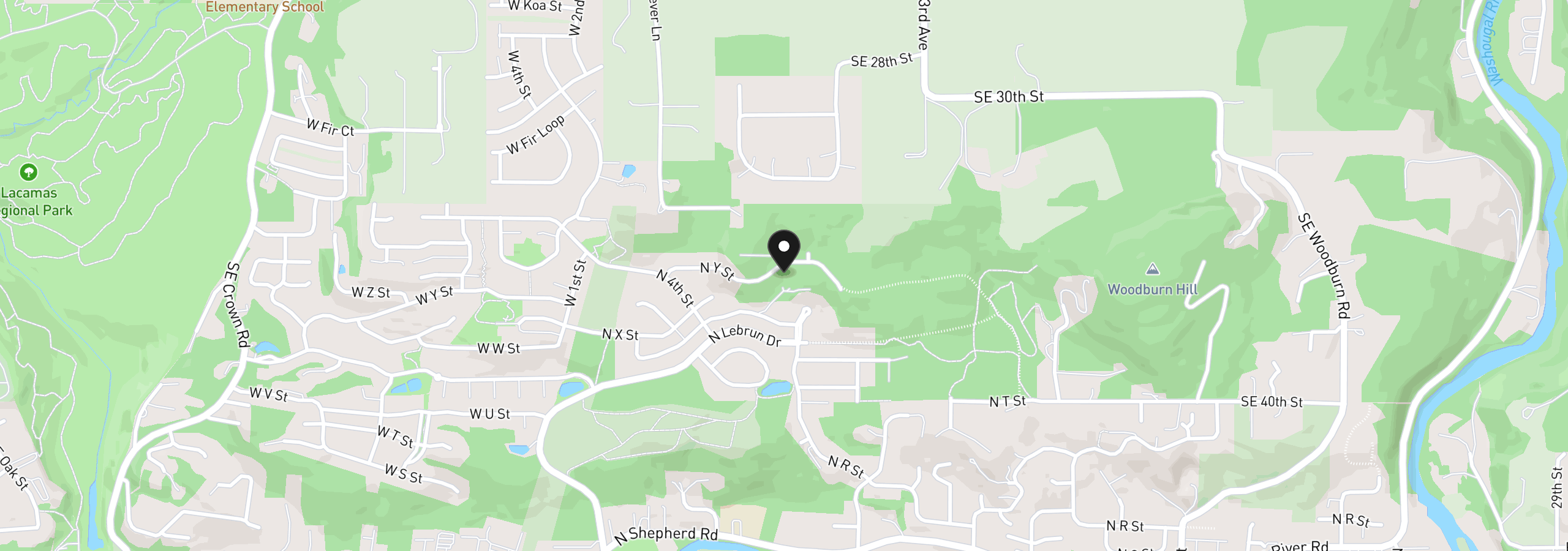 Map showing the location of 540 N Y St, Washougal, Wa 98671